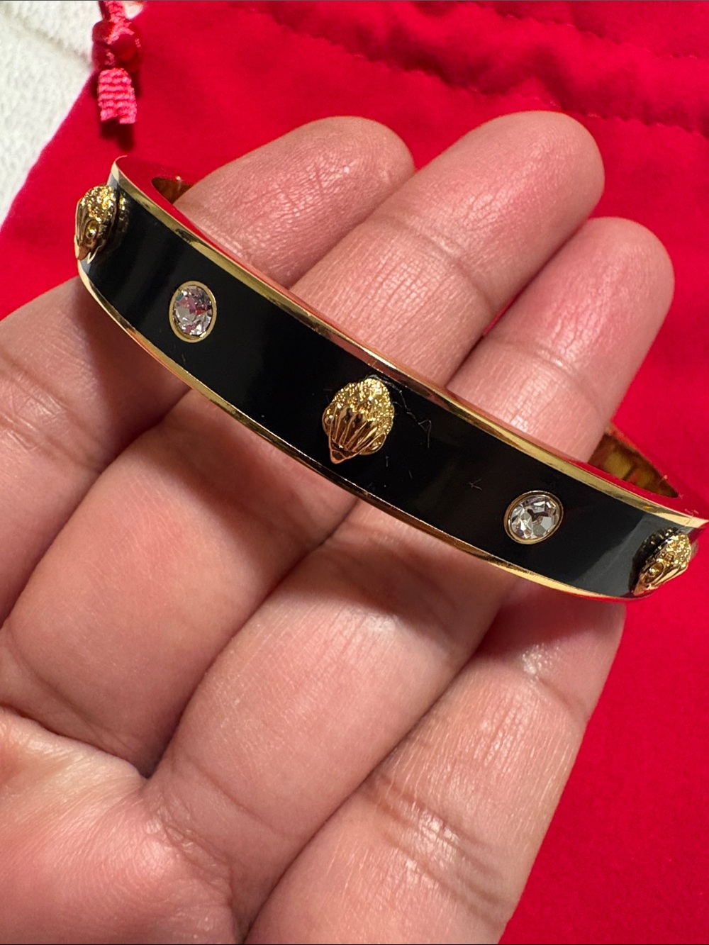 NWT Kurt Geiger London Black Enamel & Gold Bangle With Dustbag - Picture 3 of 6
